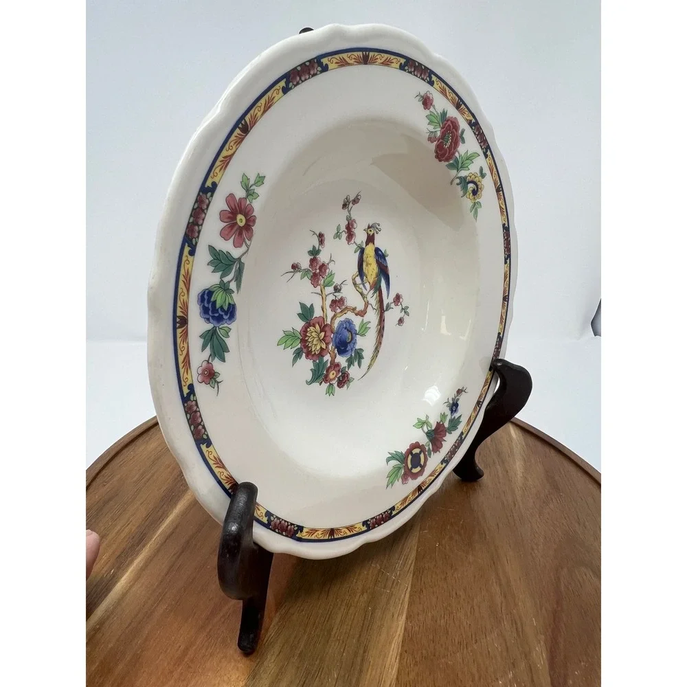 Syracuse China Plate Bird Floral Scalloped Rim Vintage‎ Dining Kitchenware